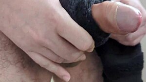 monster cock guy unloads massive cumshot closeup on realistic towel solo