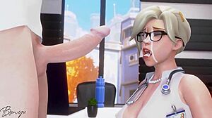 mercy's lips tease cock with intriguing suction