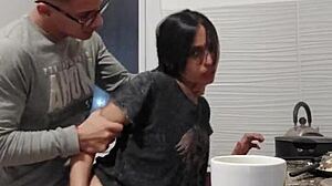Latina Wife Drops Cooking for Kitchen Creampie with Muscular Stud