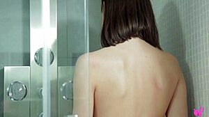 omg dark haired teen andy rubs her trimmed pussy with vibrator in steamy shower 😩💦