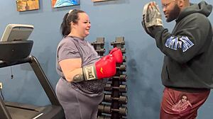 bbw grabs her fitness instructor's cock n sucks it deep with those big saggy tits