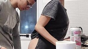 Latina Wife Drops Cooking for Kitchen Creampie with Muscular Stud