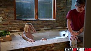 Stepmom Craves Young Cock for Massive Creampie in Bath with Big Blonde Tits