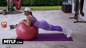 Sandy love bends in yoga for big fat cock deep in tight pussy during workout