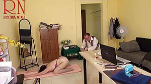 secretary regina noir yoga stretches wet pussy lips at work