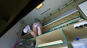 Sext Hostess Cleans Deep but Hidden Camera Catches Her Upskirt Panties POV