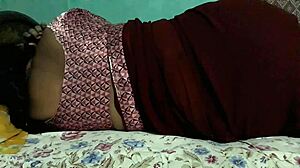 Mysterious Sanjana Aunty Teases Ass in Tight Maroon Saree