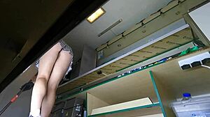 Sext Hostess Cleans Deep but Hidden Camera Catches Her Upskirt Panties POV