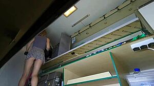 Sext Hostess Cleans Deep but Hidden Camera Catches Her Upskirt Panties POV