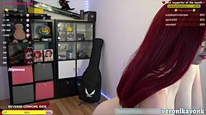 busty redhead flashes naked pale body and bouncy boobs