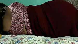 Mysterious Sanjana Aunty Teases Ass in Tight Maroon Saree
