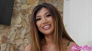 Pint-Sized Asian Spinner Clara Trinity Takes Treyy Vunt's Big Cock Bareback Doggystyle Blowjob