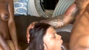 our threeway with ebony babe's juicy big pussy lips creampied hard and wet!