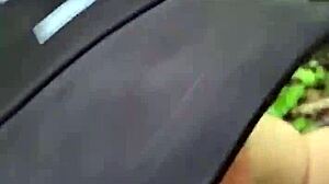blonde milf bends over big ass for doggystyle pounding in forest then facial