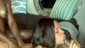 our threeway with ebony babe's juicy big pussy lips creampied hard and wet!