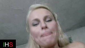 This horny blonde gets bent over and double penetrated by two guys in wild threesome action