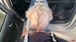 german green eyes teen bitch picked up flashes tits fucked doggystyle in car swallows load 😏🚗💦