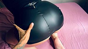 She wore leather skirt begging for big black cock pounding from behind in pov ride