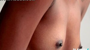 Petite ebony Congolese afro model strips lingerie softly ripping panties off