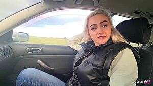 german green eyes teen bitch picked up flashes tits fucked doggystyle in car swallows load 😏🚗💦