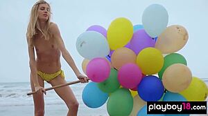 skinny italian milf blondie farncy torino balloons beach play 🏖️🎈