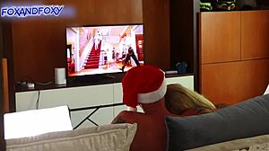 during christmas she endures 30 minutes of intense anal pounding until her ass overflows with creampie