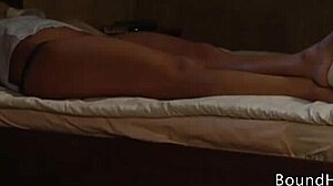 Bound LESBIAN SLAVE grinds on MADAME'S PANTIES to explosive ORGASM