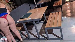 Fast Food Run Turns Bisexual with Outdoor Lesbian Natural Tits Public Play