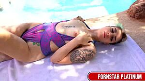 Ebony hunk Jaxson Briggs pounds slim Pearl Sage's hairy pussy close-up