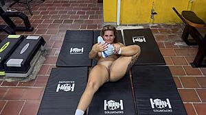 blonde colombian milf karen sleent strips naked at gym teaching your workout joi session fingering wet pussy to orgasm