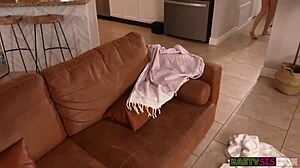 nasty stepsis angel gostosa gags on huge cock then rides it hard in doggystyle