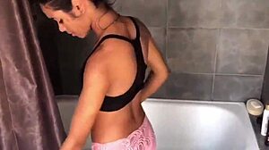 argentinian latina petite brunette takes hot outdoor dildo bath at friend's house no brazil water