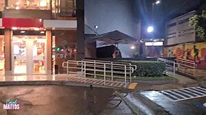 Fast Food Run Turns Bisexual with Outdoor Lesbian Natural Tits Public Play