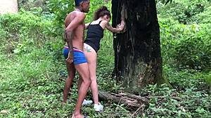 Dragging skinny teen for wild outdoor bush fuck