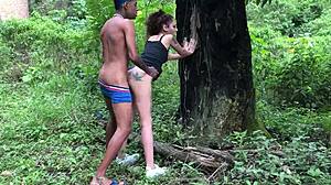 Dragging skinny teen for wild outdoor bush fuck