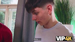 virtual game turns real as daddy unloads cumshot on shaved teen pussy