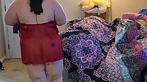bbw big ass huge natural tits brunette milf strips lingerie teases rips clothes naked sexy