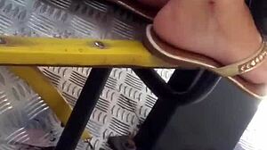 perfect little foot on crowded bus?