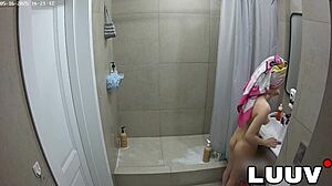 luuv brunette grossy films her daily homemade amateur routine in the shower