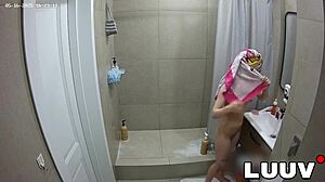 luuv brunette grossy films her daily homemade amateur routine in the shower