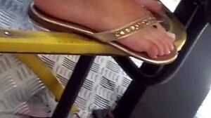 perfect little foot on crowded bus?