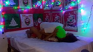 stepmom in sexy christmas outfit arranging tree with me stepdad gone should we fuck right here?