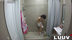 luuv brunette grossy films her daily homemade amateur routine in the shower