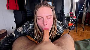 that leather jacket has her drooling like a brainless slut begging for his rough pounding