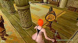 Big booty redhead bares huge ass and tits nude in Skyrim's wild realms