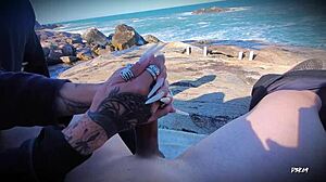 Mar jerks off outdoors for massive cumshot public pov handjob masturbation