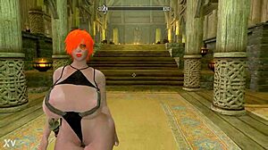 Big booty redhead bares huge ass and tits nude in Skyrim's wild realms