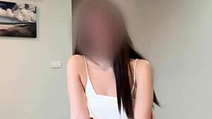 want to see this cute asian teen's pretty shaved pussy dripping with cum on her belly?