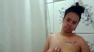 Brunette Latina Teen Fingers Her Tight Pussy Orgasm in Shower