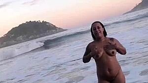 met this short curvy sexy black babe at nudist beach - watch till end!